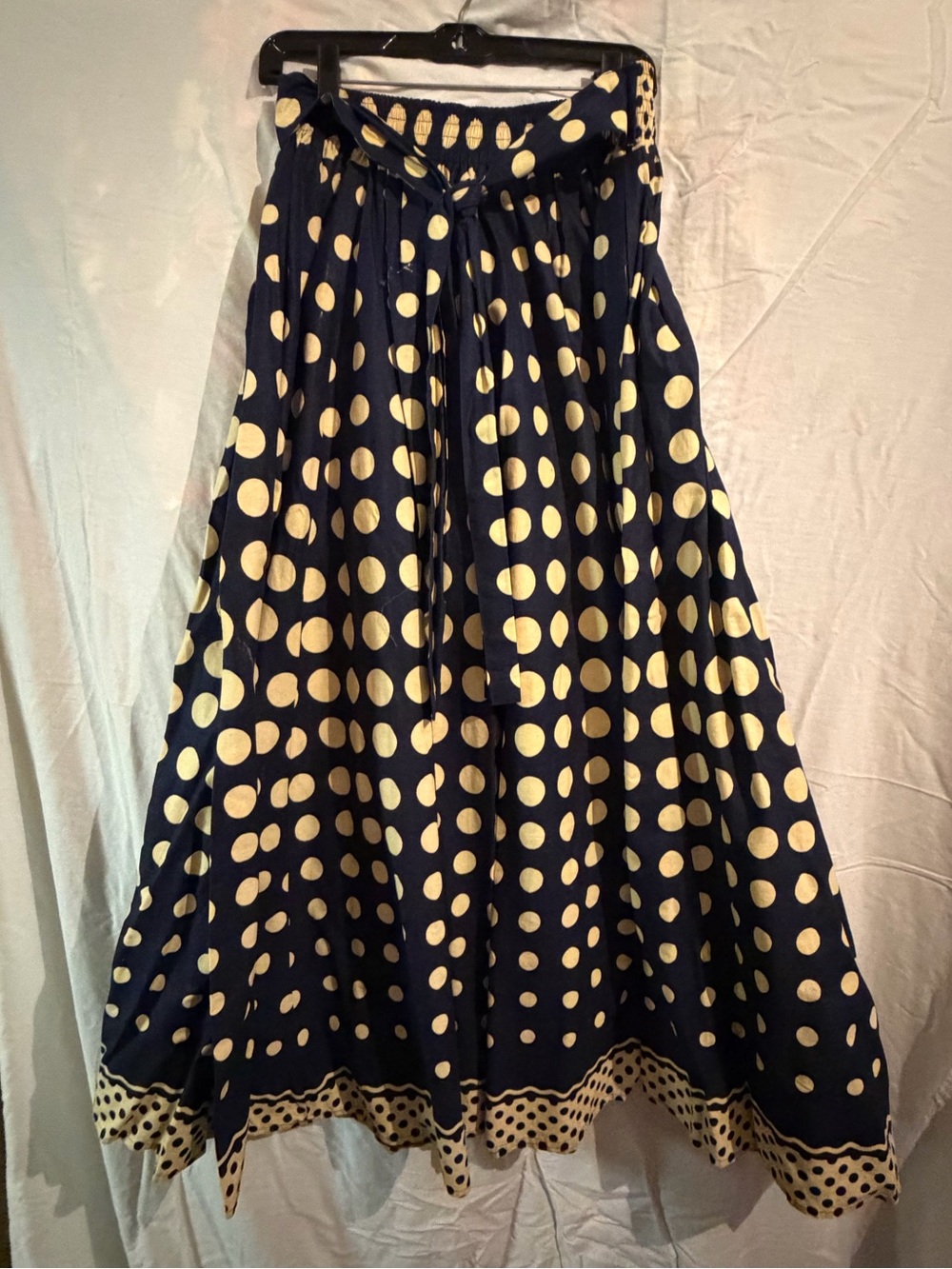 Navy and Cream Polka Dot Midi Skirt